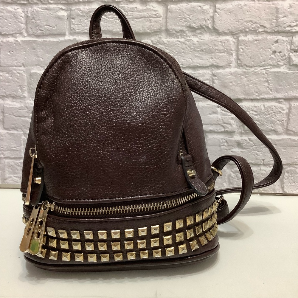 Brown leather Studded mini Backpack